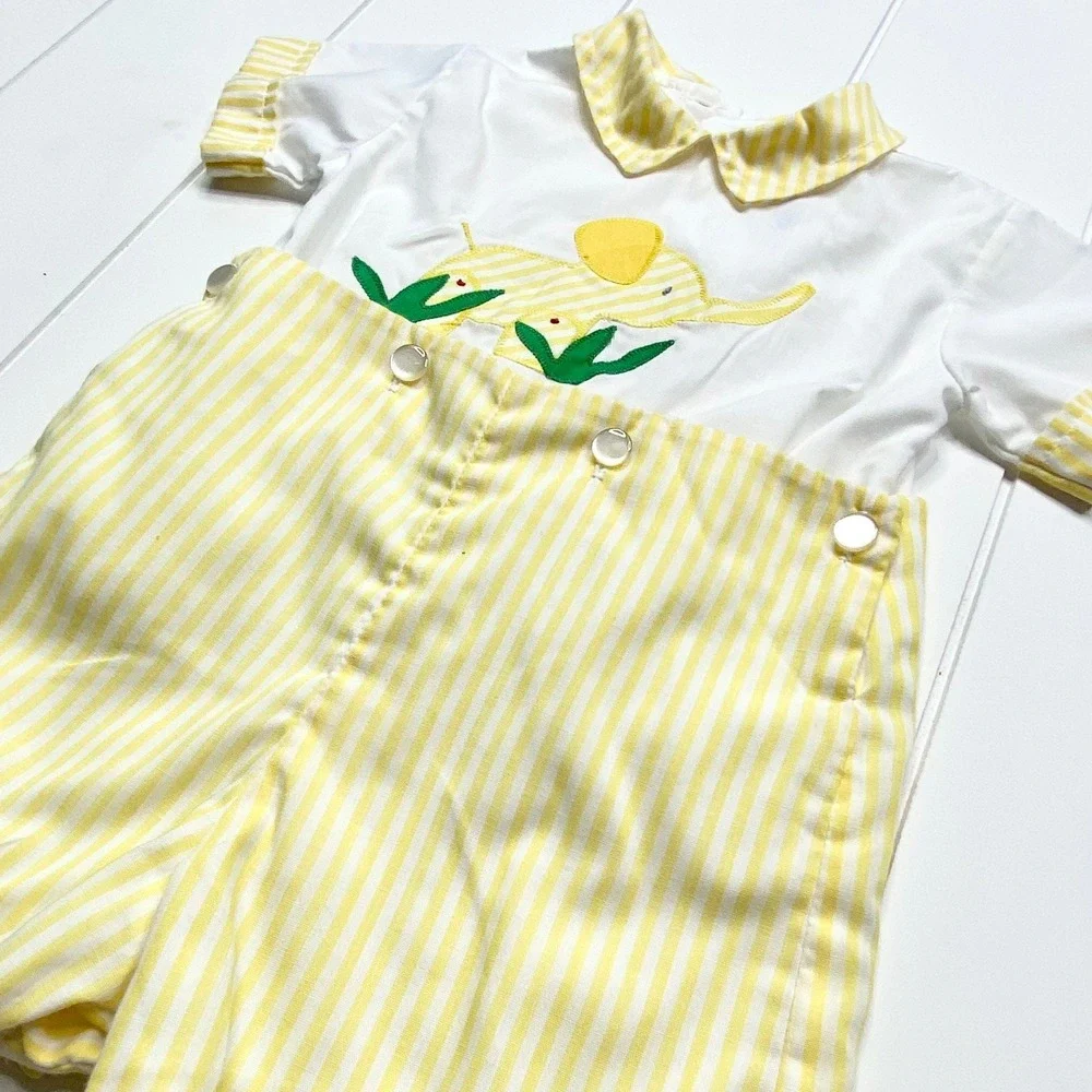 Vintage Jayne Copeland Elephant Romper, Yellow Stripe Jon Jon, 18 Months‎
